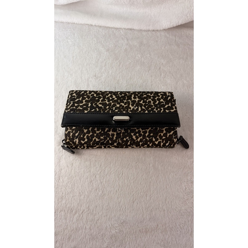 Leopard Print Clutch Wallet Mirror & ID Window Accordion Multi Compartments EUC